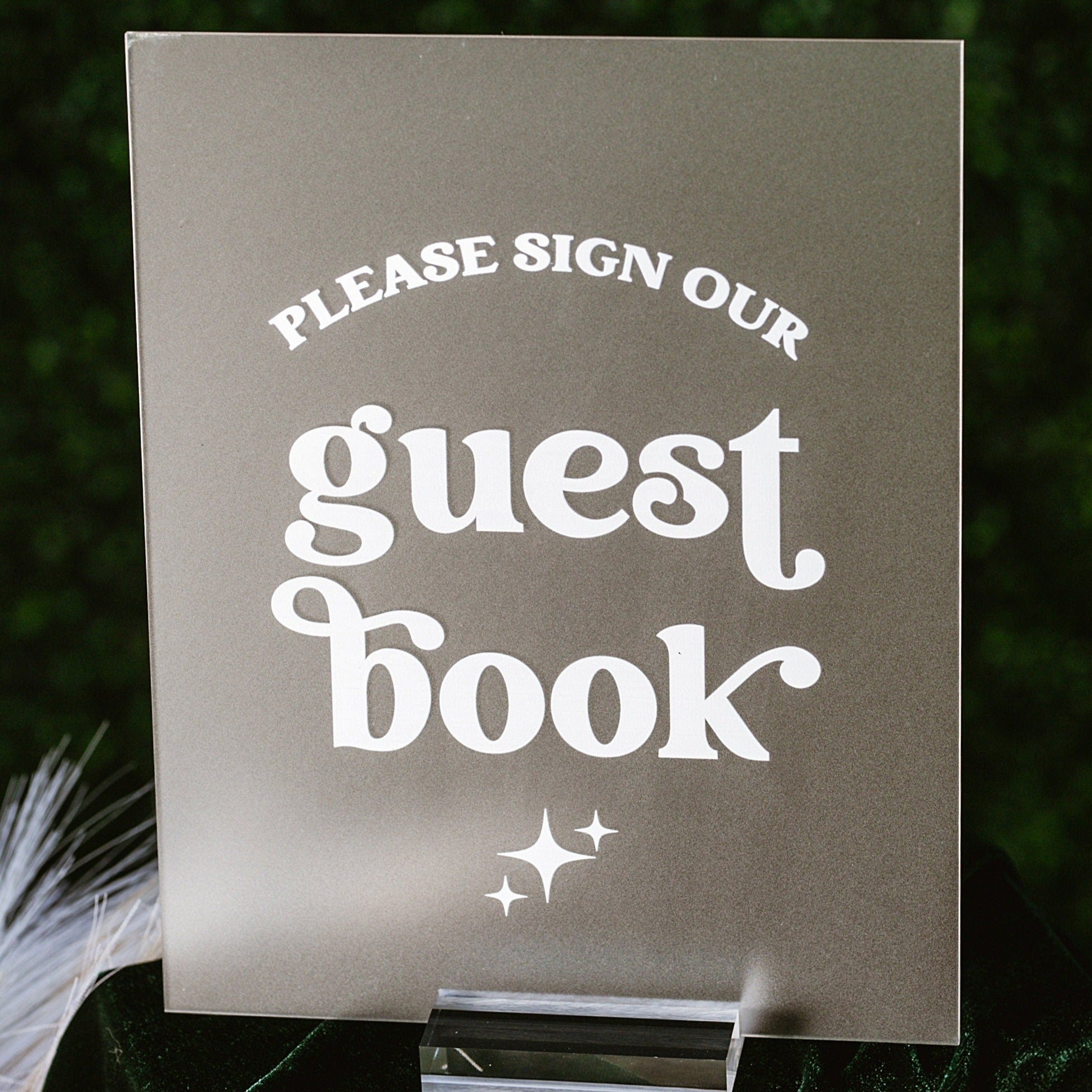 Please Sign Our Guestbook Retro Vintage 70s  Clear Glass Look Acrylic Wedding Sign, Groovy Hippie Guestbook Lucite Perspex Table Sign, 60s