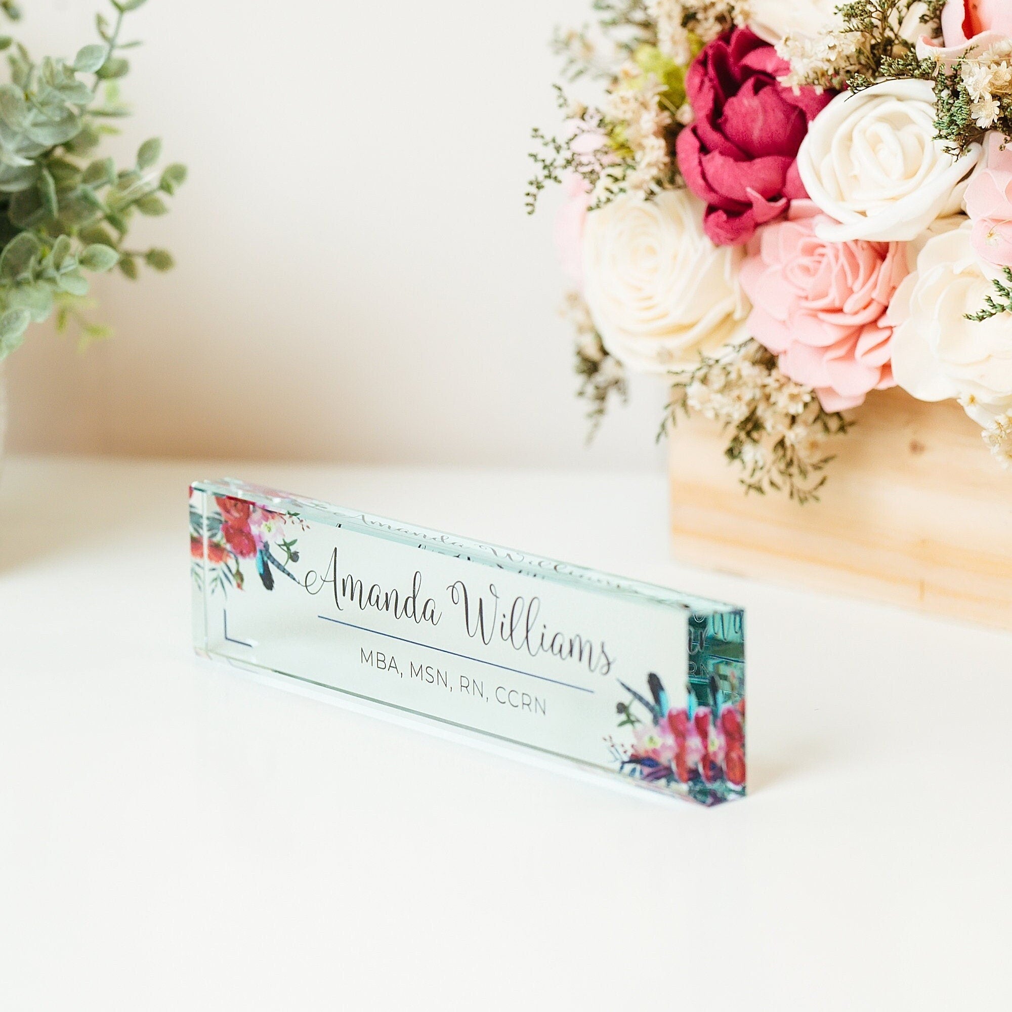 Bright Floral Glass Name Plate GNP-AW1