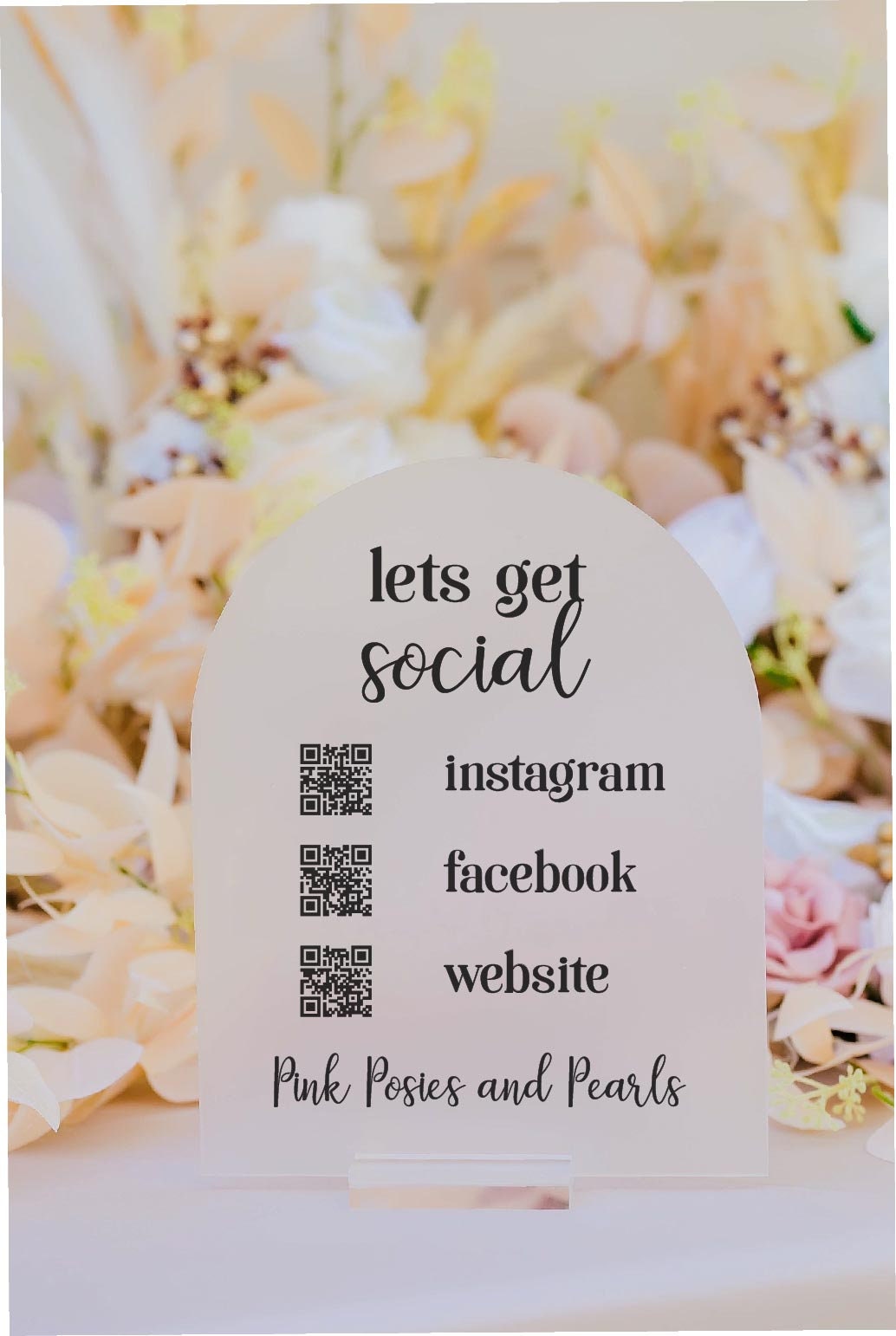 Lets Get Social Follow Us Or Leave A Review Retail Scannable QR Code Acrylic Sign, Instagram Hashtag Plexiglass Perspex Lucite Table
