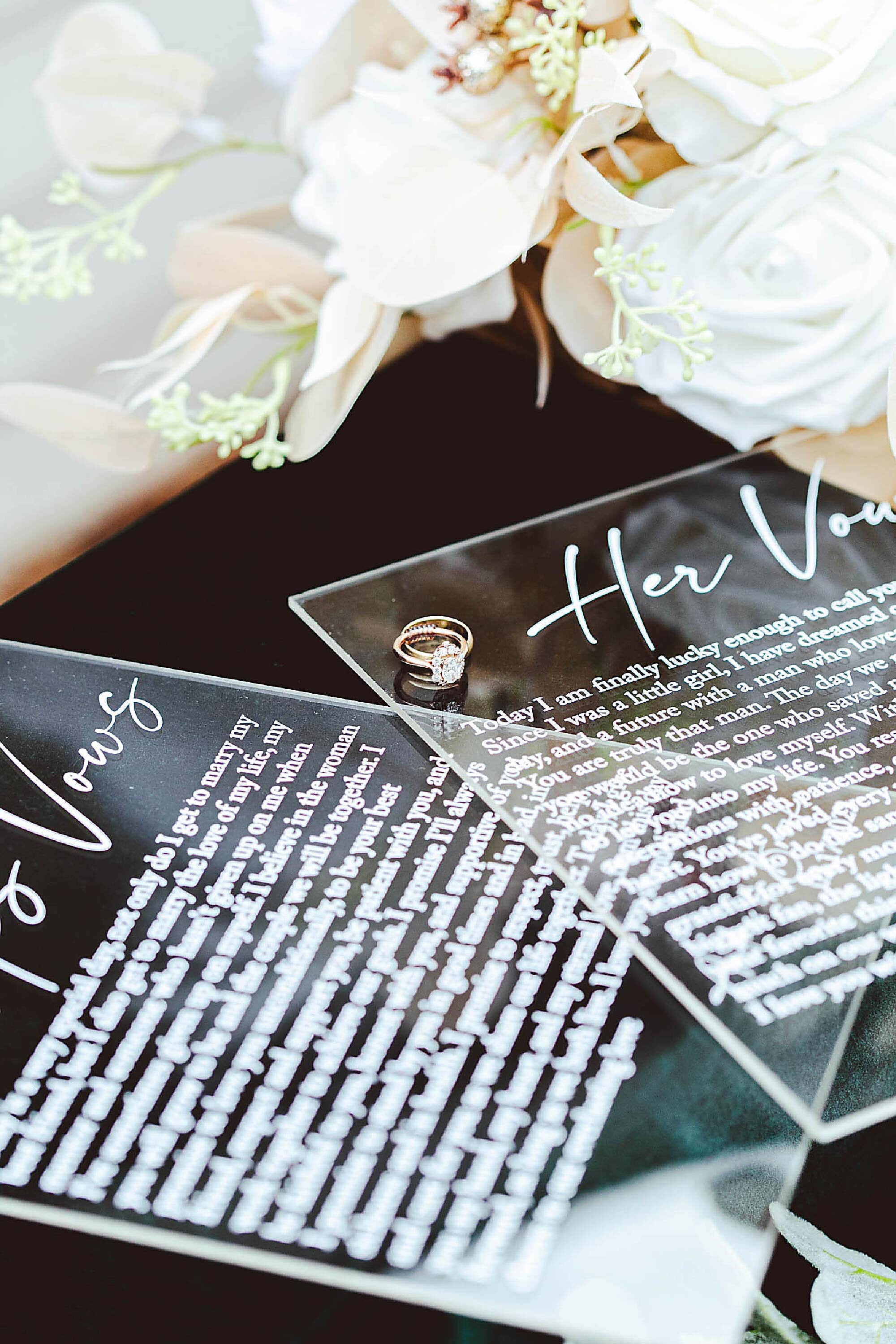 Personalized Custom Husband and Wife Frosted, Clear, Black or White Acrylic Wedding Vow Board Signs with Stands, Marriage Vows on Lucite