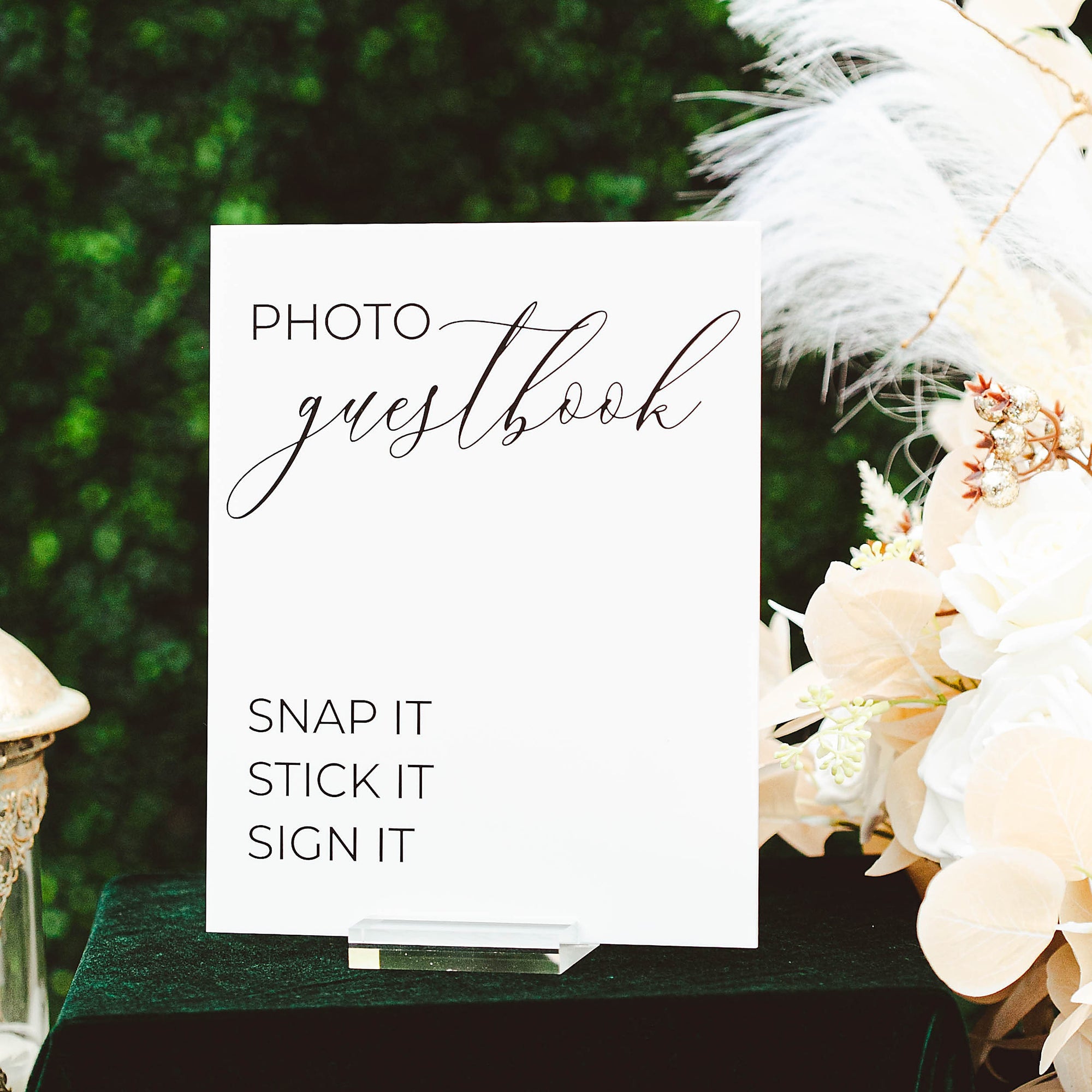 Photo Guestbook Snap It Stick It Sign It Clear Glass Look Acrylic Wedding Sign, Photo Booth Station Guest Book Lucite Table Sign