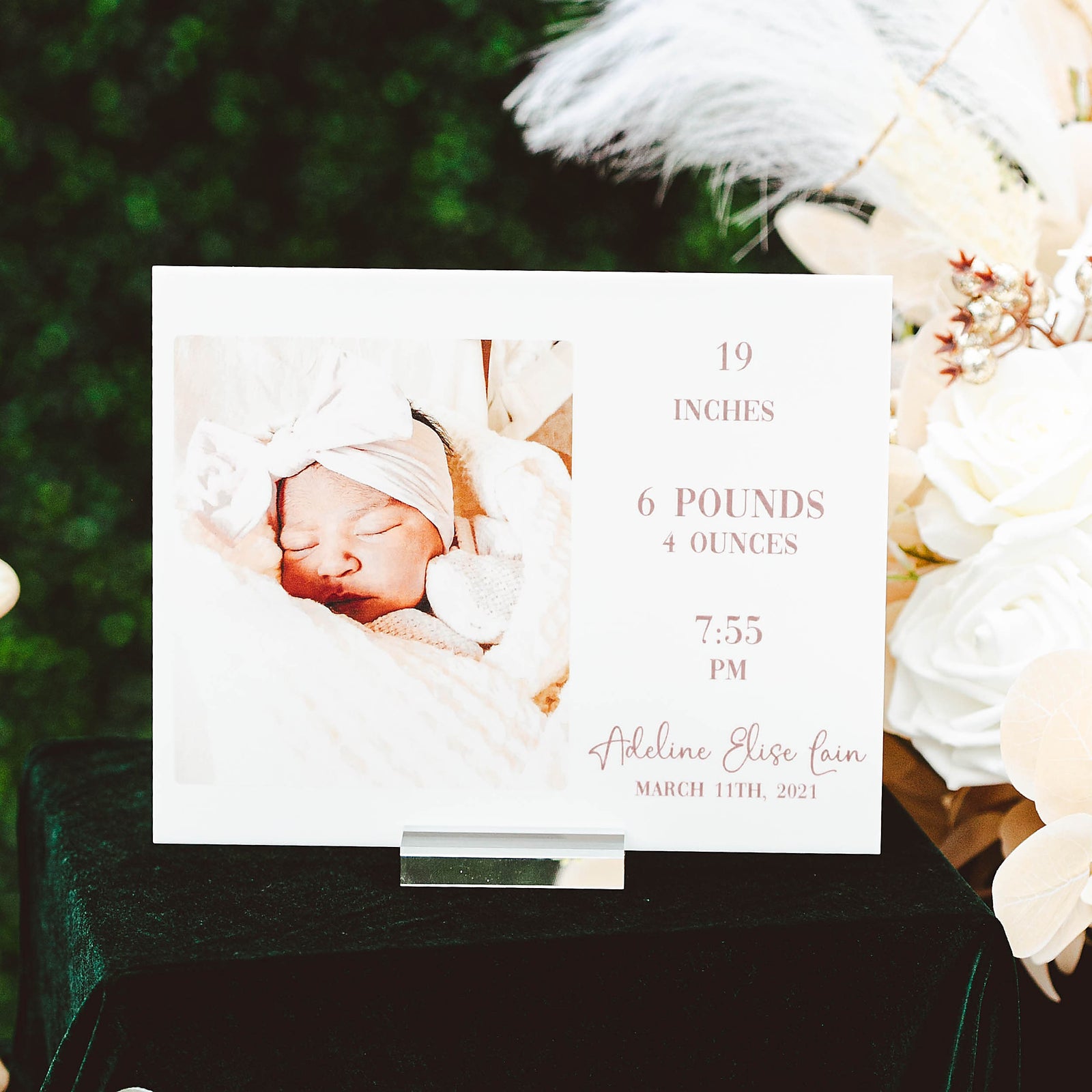 Personalized Newborn Baby Birth Stats Photo Acrylic Announcement Gift, Nursery Decor, Custom Newborn Birth Chart Present On Clear Acrylic