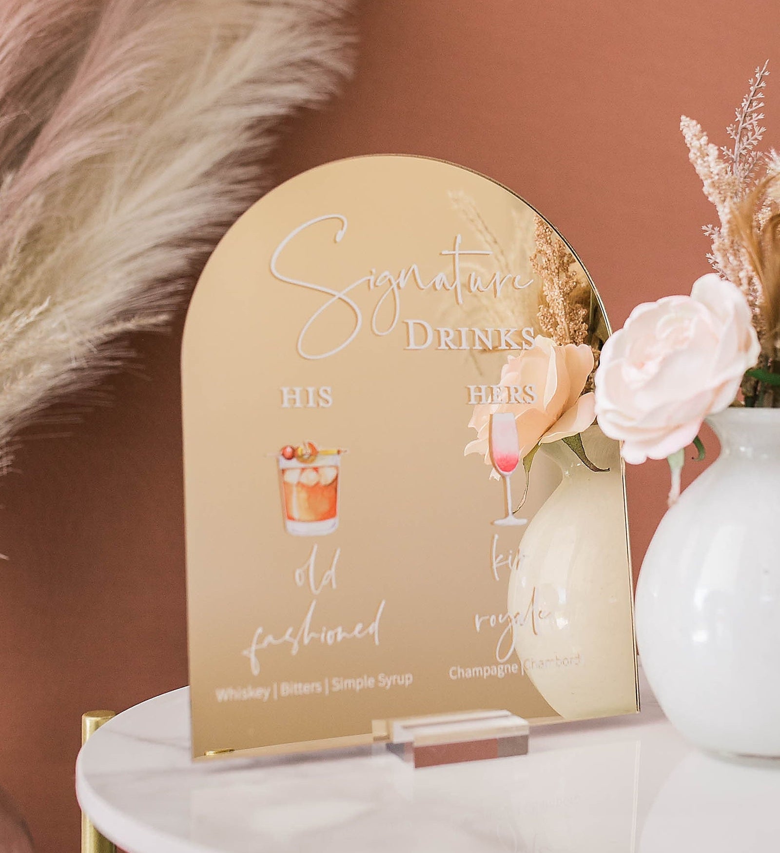 ARCH Mirror Signature Drinks Personalized Bar Sign With Drink Icons S1-DS3