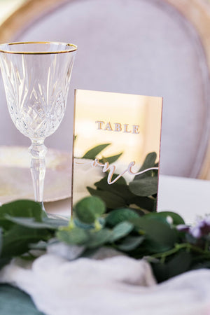 Gold, Silver or Rose Gold MIRROR Acrylic Table Number Sign With Stands, Perspex Modern Calligraphy Table Numbers, Lucite Minimalist Number