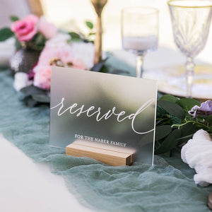 Reserved Modern Minimalist Frosted, Black, White or Clear Acrylic Wedding Sign, Reserved Lucite Perspex Table Sign