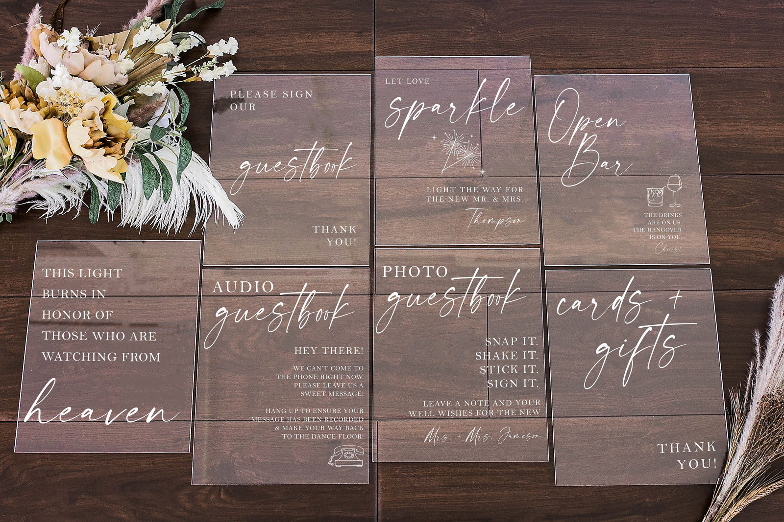 Set of 4x6 OR 5x7  Acrylic Wedding Signs, Gifts and Cards, In Loving Memory, Please Take One Favors Clear Glass Modern Calligraphy