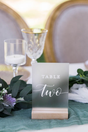 FROSTED, White, Black or Clear Acrylic Table Number Sign With Stands, Perspex Modern Calligraphy Table Numbers, Lucite Minimalist Number