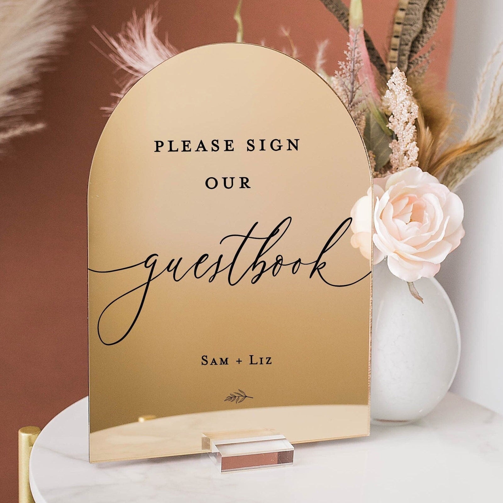 ARCH Mirrored Please Sign Our Guestbook (with optional leaf and names) E4-GB1