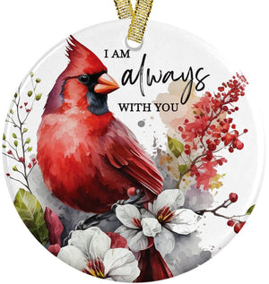 I Am Always With You Red Cardinal Christmas Marble Ceramic 3" Ornament Memorial Gift Idea Sympathy or Bereavement Present, Red Bird Loving