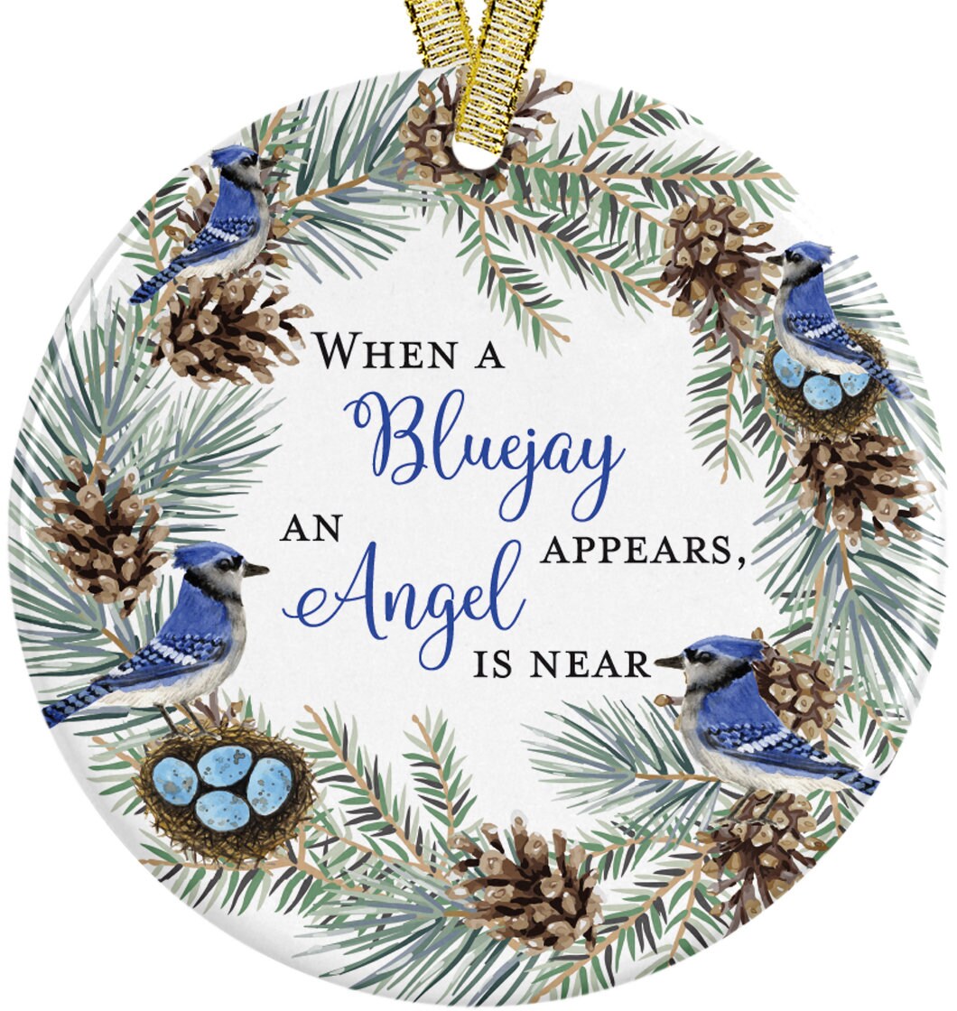 When A BlueJay Appears, An Angel Is Near 2023 Christmas Ornament In Loving Memory Blue Jay Present Idea + Free Gift Box and Gold Ribbon