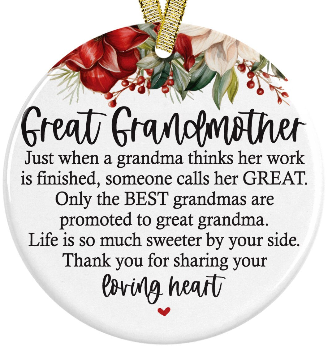 Great Grandmother Christmas 2023 Ornament Gift Idea Thank You I Love You Present Idea Great Grandma Ceramic 3&quot; Ornament with Gift Box