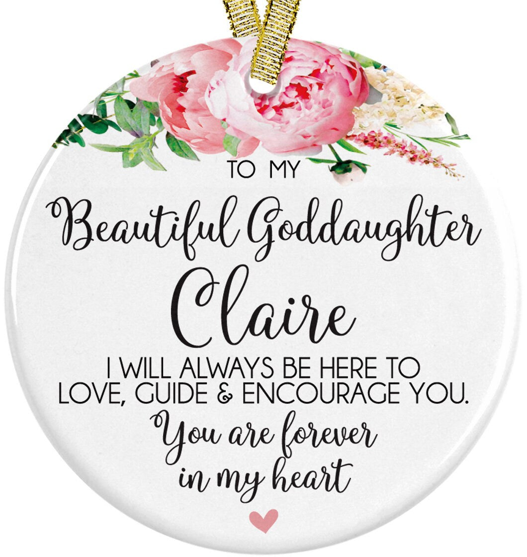 2023 To My Beautiful Goddaughter Gift Idea For From Godmother, Godfather or Godparent To God Daughter Ceramic Christmas Ornament