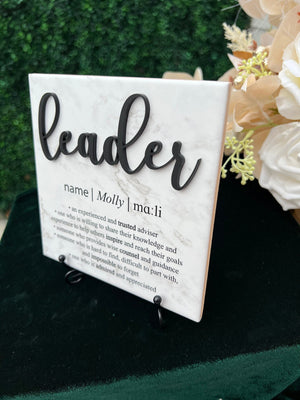 3D Marble Great Leader Definition Plaque With Stand, Thank You Mentor Sign, Boss Retirement Appreciation, Teacher, Counselor, Coach Adviser