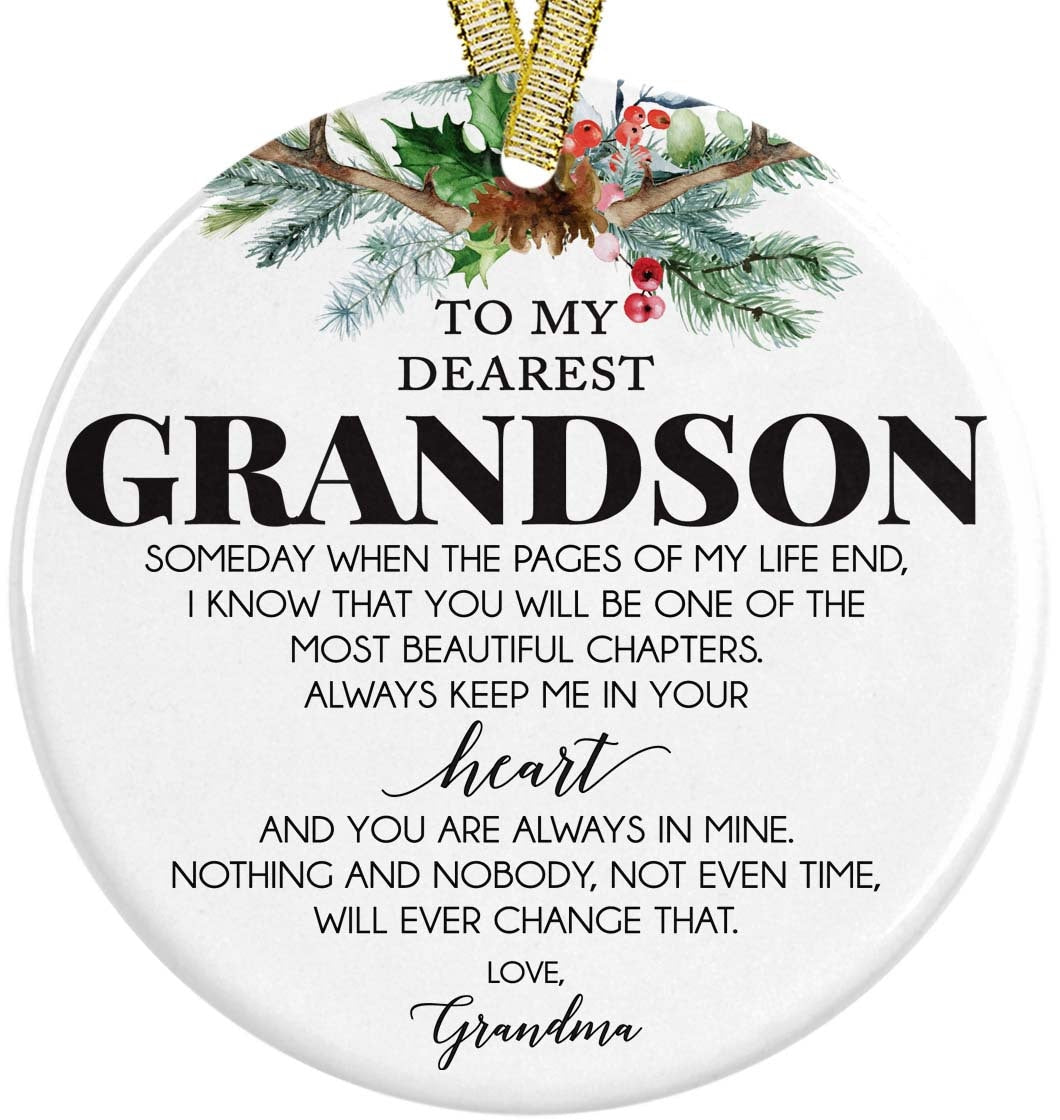 Gift Idea for Grandson from Grandmother, Grandma or Stepgrandmother Ceramic Christmas Ornament, To My Grandson, Best Grandson Ever