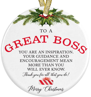 To A Great Boss Christmas Ceramic Round 3&quot; Ornament, Thank You Present Employee to World&#39;s Best Boss, Coworker Present, Boss Appreciation