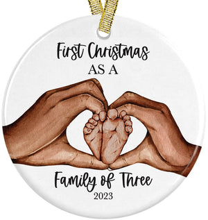 Our First Christmas as a Family of Three Family and Baby Heart Hands Family Ornament, New Parent Gift, New memories, First Time Parents Gift