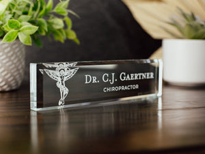 Doctor of Chiropractic Glass Office Desk Name Plate, Clear DOC Nameplate, Medical Practitioner Appreciation Gift, Med School Graduation