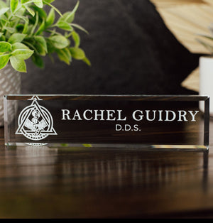 Dentist DO DDS Glass Office Desk Name Plate, Clear Dentist Nameplate, Certified Registered Dental Assistant, Dental School Graduation Gift