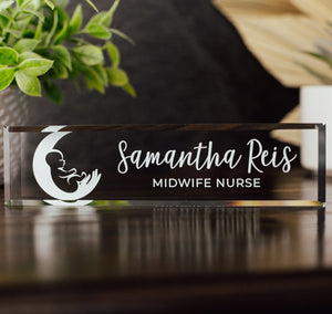 Midwife Nurse Glass Office Desk Name Plate, Clear Doula Nameplate, Medical Practitioner Appreciation Gift, Birth Advocate, Birthing Center