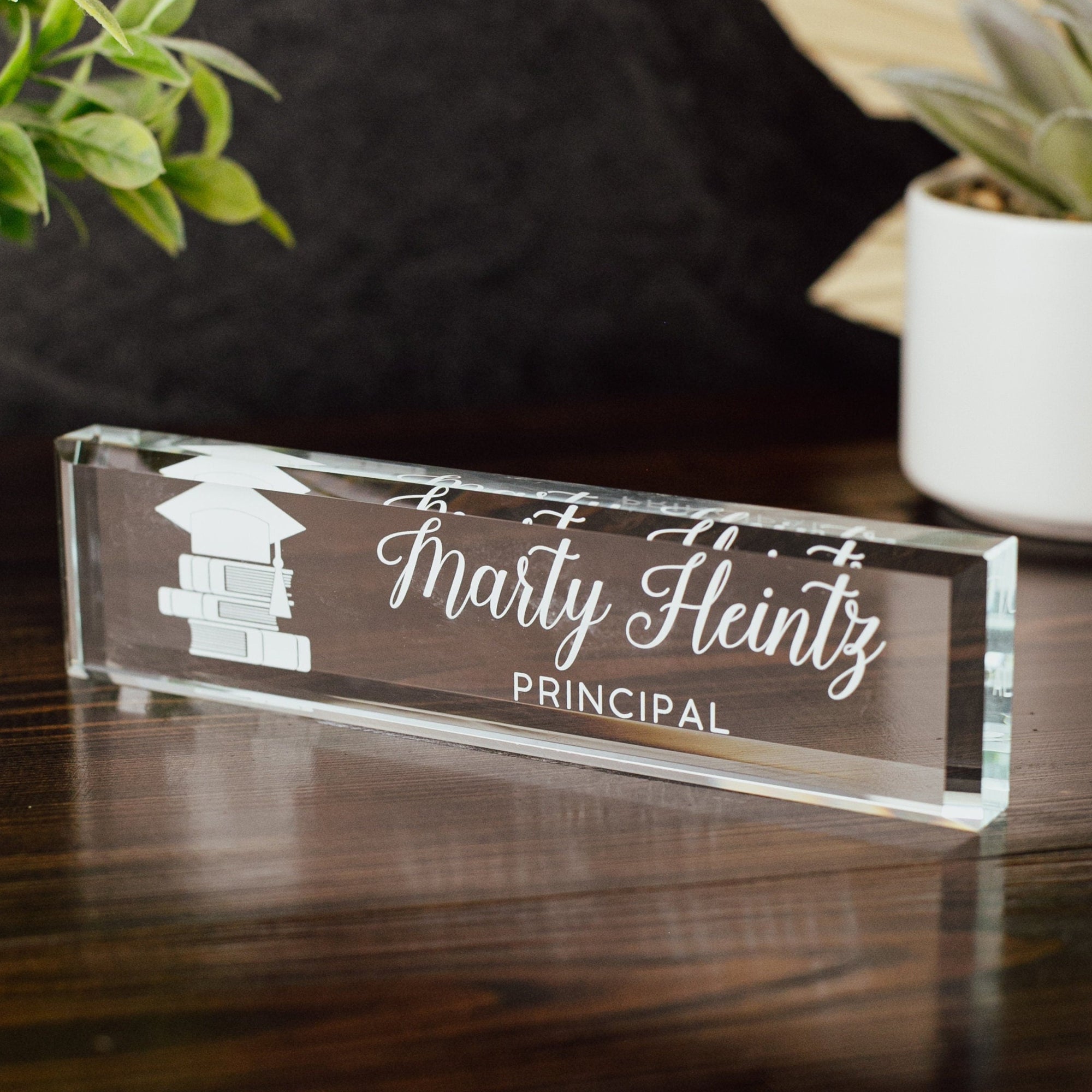 Principal Glass Office Desk Name Plate, Head Of School Nameplate, Teacher Appreciation Gift, Assistant Principal Gift From Teachers