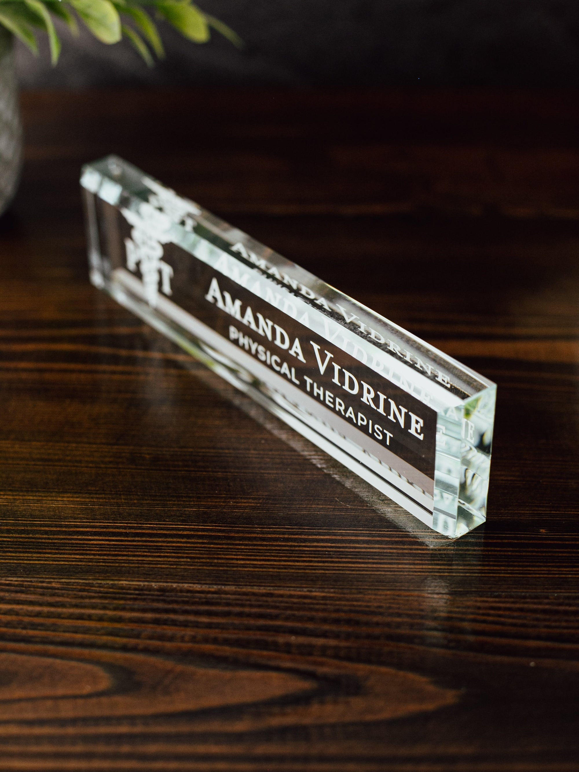 Physical Therapist Glass Office Desk Name Plate, Clear Doctor of PT Nameplate, Medical Practitioner Appreciation Gift, PT School Grad Gift