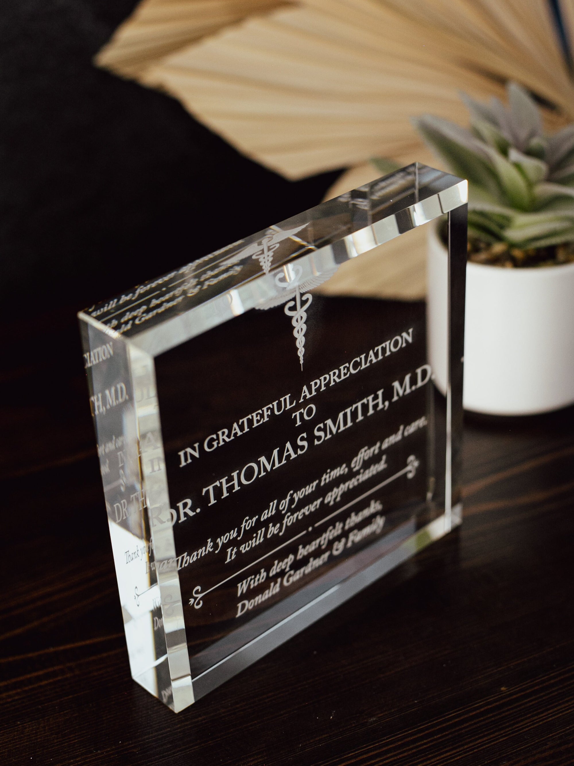 Doctor Appreciation Award Crystal Glass Plaque, for Employee Recognition, Hospital Staff, Doctors and Nurses Trophy, Retirement Gift Plaque
