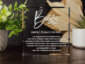 Bosses Day Crystal Glass Plaque, for Employee Recognition, Best CEO, World&#39;s Top Boss Trophy, Retirement Gift Plaque, Present from Employees