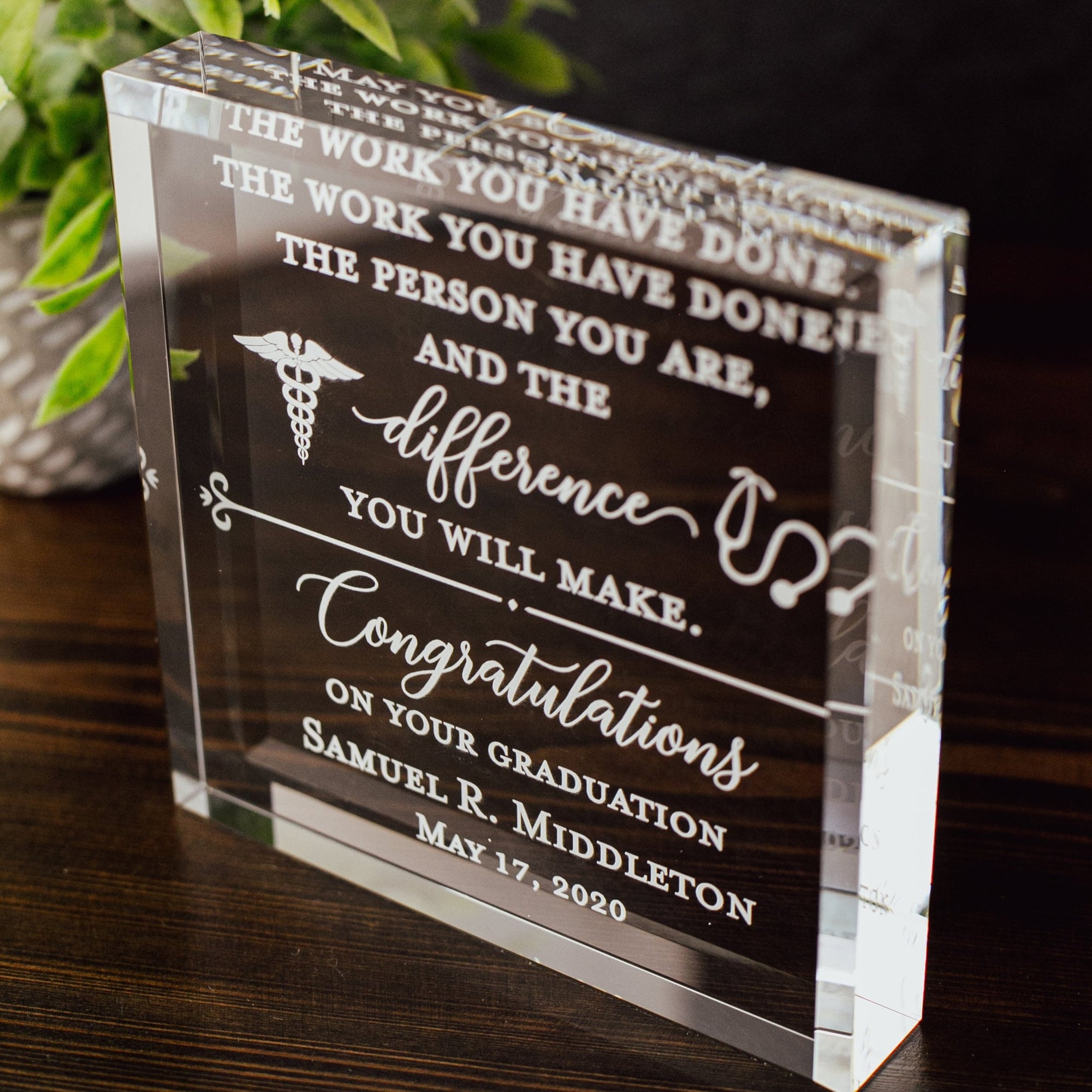 Congrats Doctor Award Crystal Glass Plaque, for Employee Recognition, Hospital Staff, Doctors and Nurses Trophy, Retirement Gift Plaque