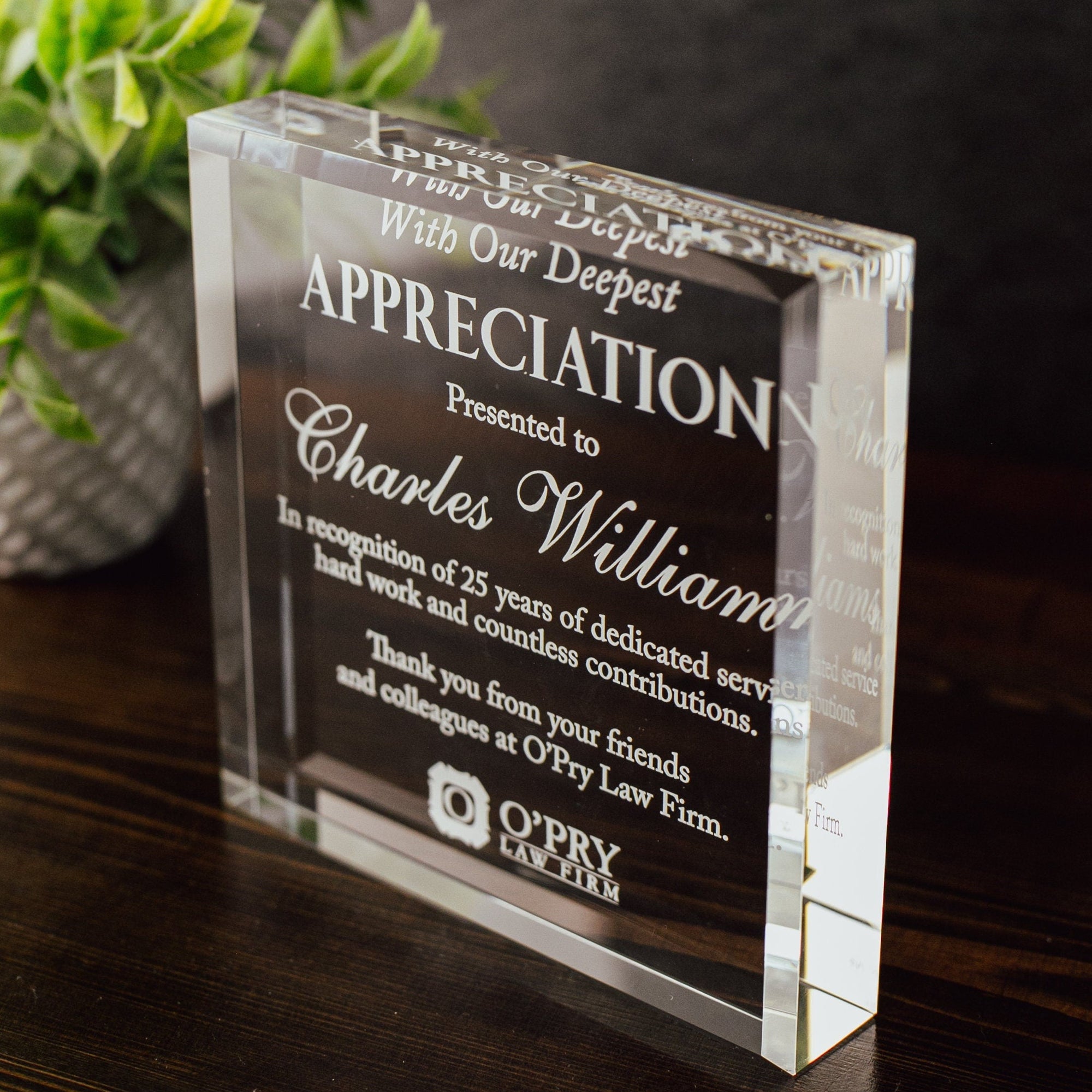 Custom Appreciation Award Crystal Glass Plaque, for Employee Recognition, Staff And Top Performers, Best CEO Trophy, Retirement Gift Plaque