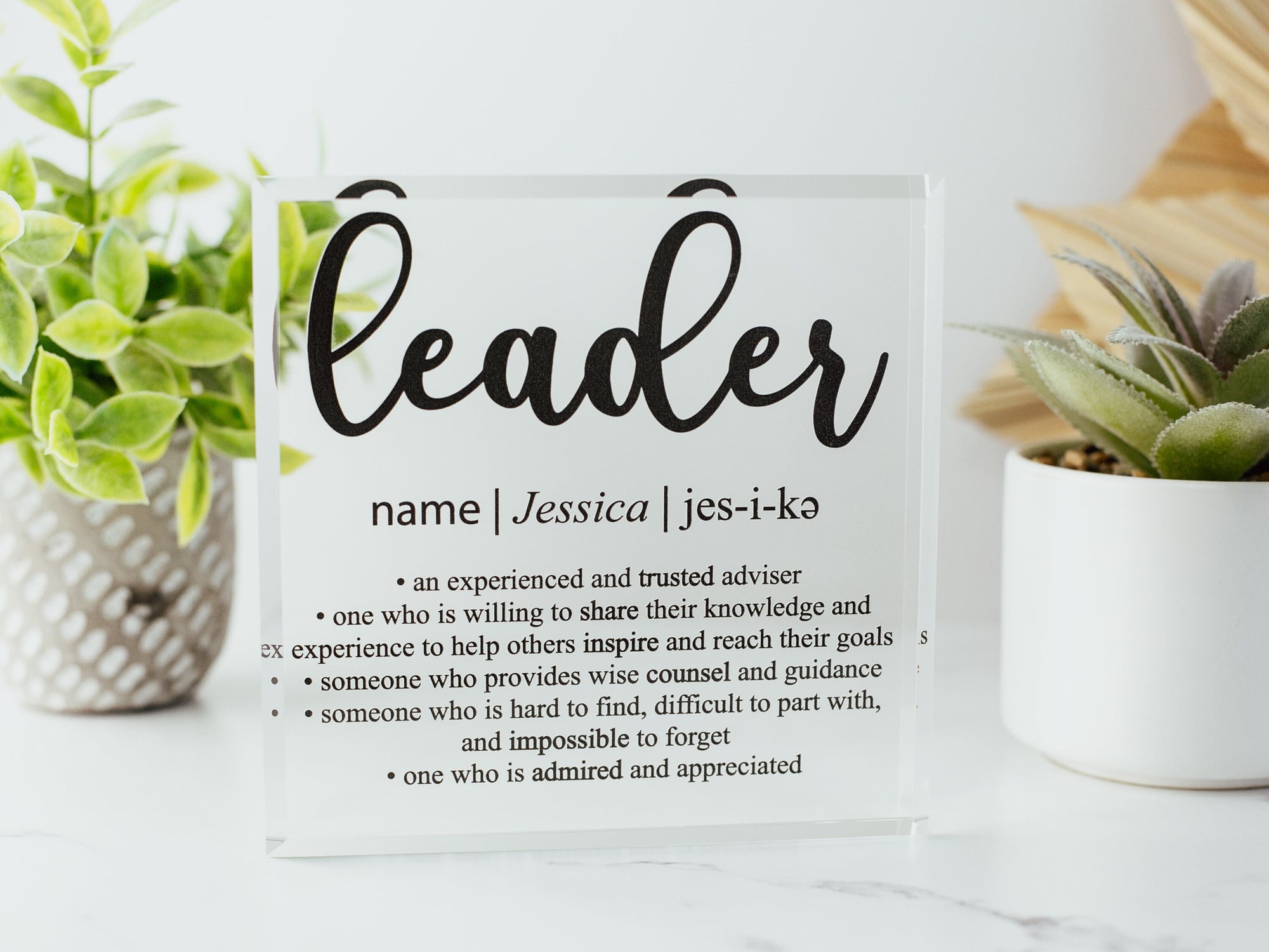 Leader Definition Crystal Glass Plaque, for Employee Recognition, CEO, Life Coach Trophy, Appreciation Gift Plaque, Present from Staff, Boss