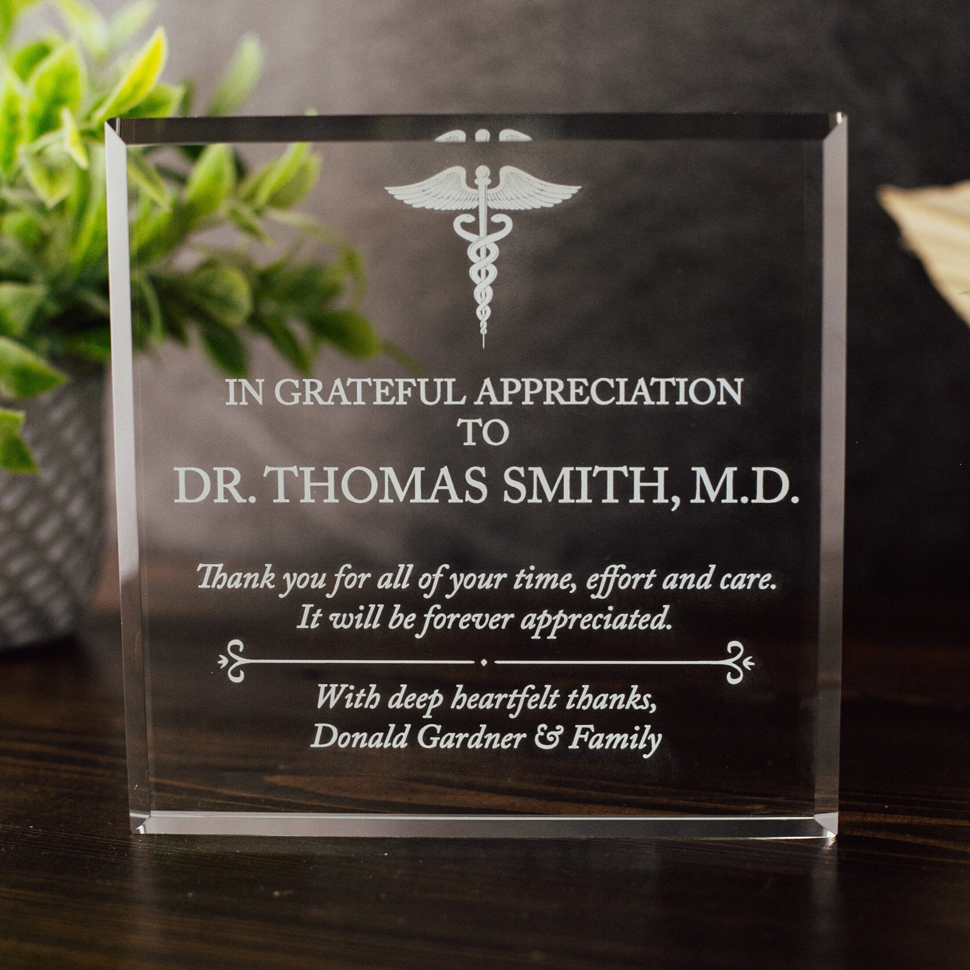 Doctor Appreciation Award Crystal Glass Plaque, for Employee Recognition, Hospital Staff, Doctors and Nurses Trophy, Retirement Gift Plaque