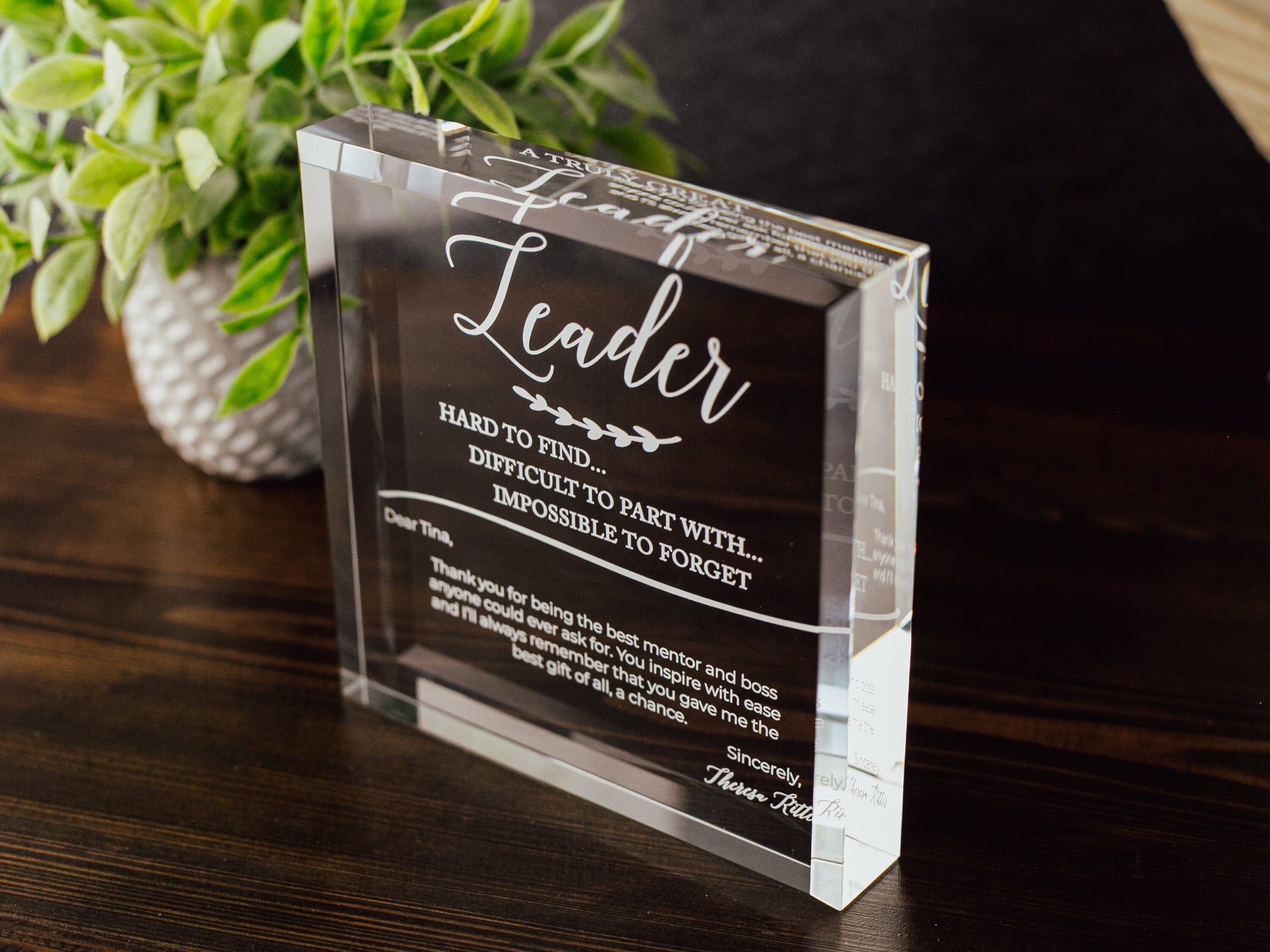 Truly Great Leader Crystal Glass Plaque, for Employee Recognition, Life Coach Trophy, Appreciation Gift Plaque, Present from Staff, Boss Day