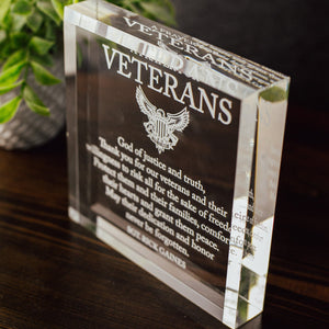 Veterans Appreciation Award Crystal Glass Plaque, Military Service Recognition, Retirement Plaque, Gift for Armed Forces, Years of Service