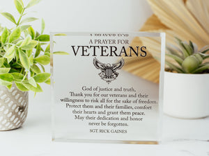 Veterans Appreciation Award Crystal Glass Plaque, Military Service Recognition, Retirement Plaque, Gift for Armed Forces, Years of Service