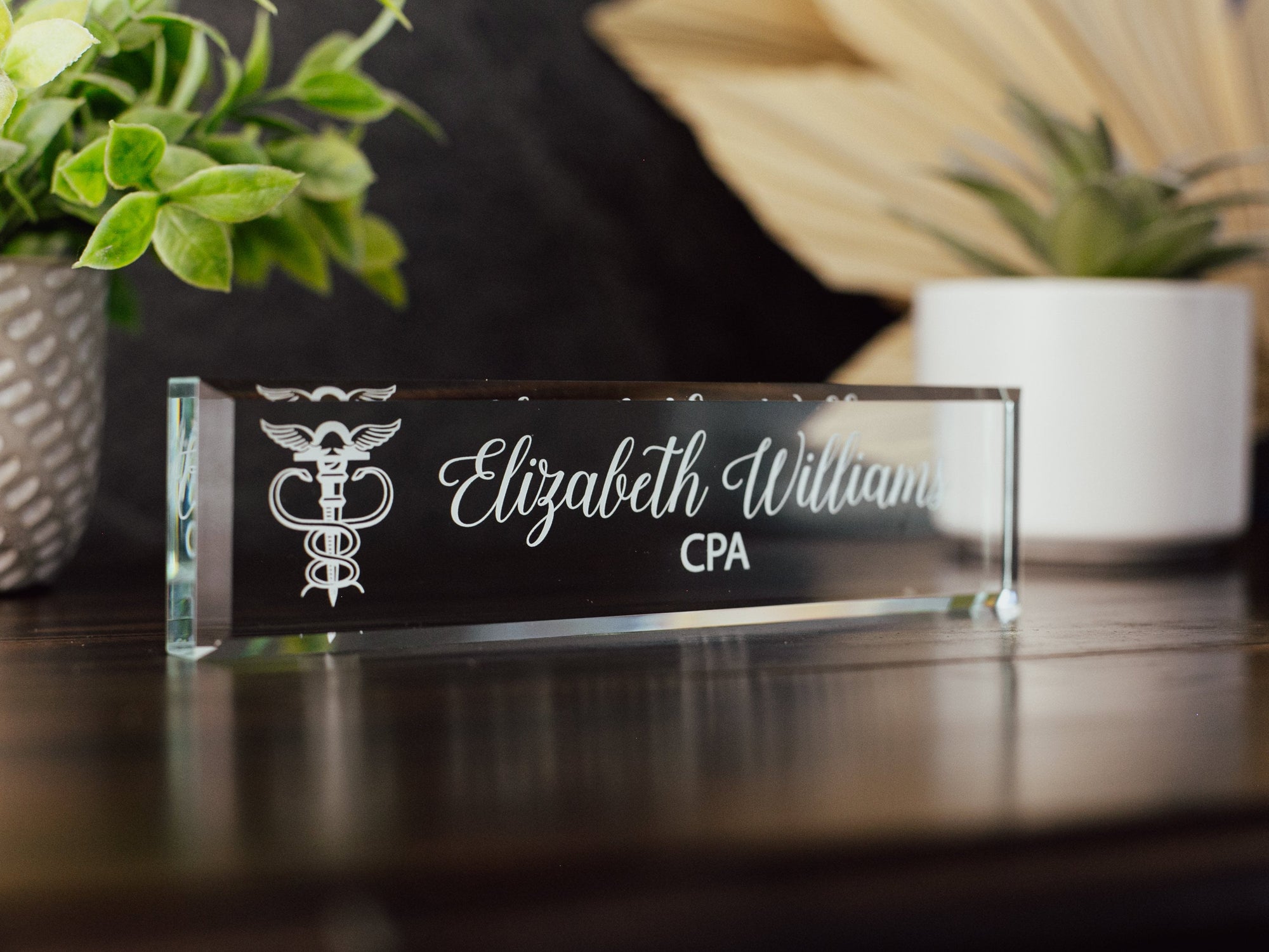 Physicians Assistant Glass Office Desk Name Plate, Clear CPA Surgeon Nameplate, Medical Practitioner Appreciation Gift, Med School Grad