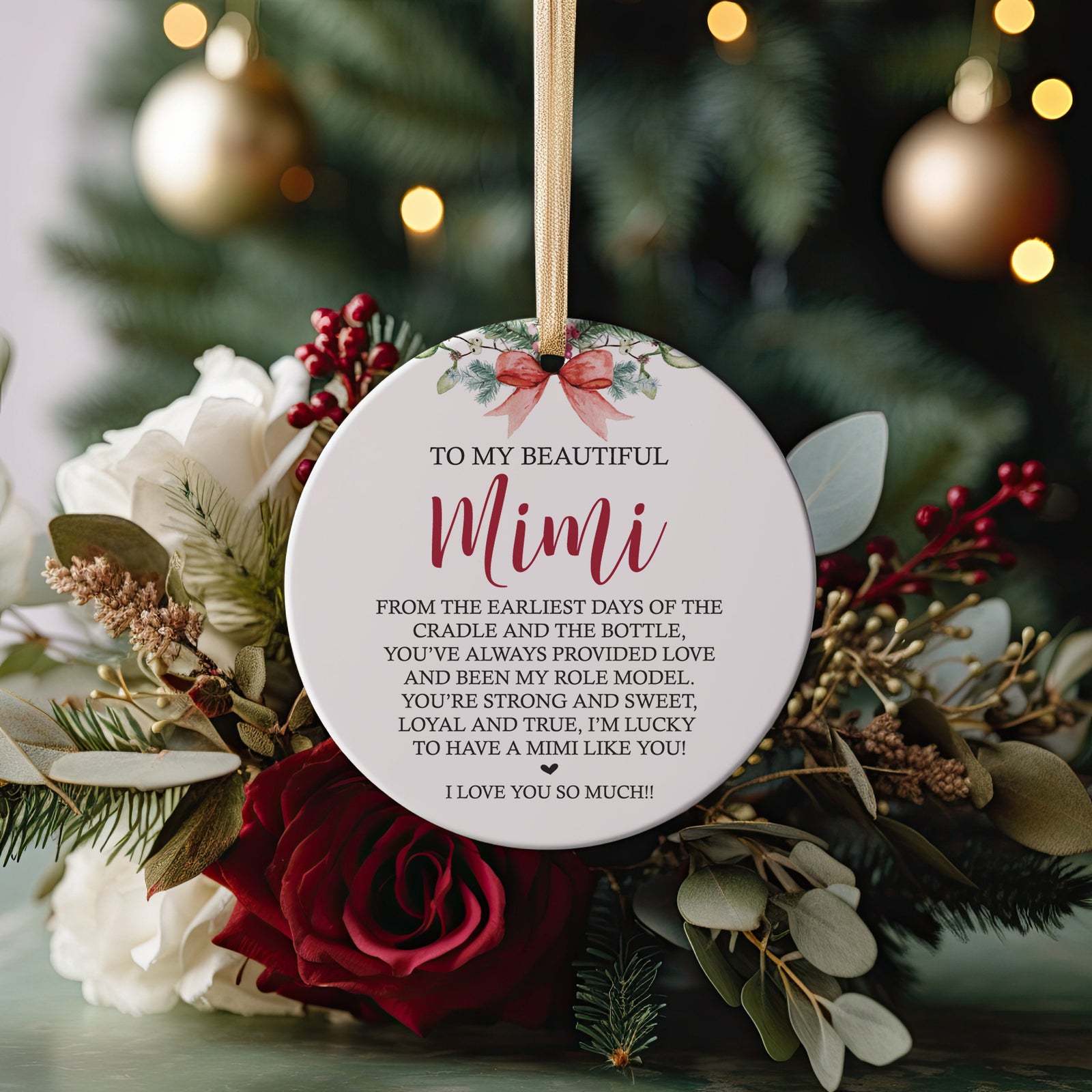 Best Mimi Ever Grandmother, Nana, Grandma, Gigi or Grammy Modern Farmhouse Ceramic Round 3&quot; Ornament, Nana Claus , Grandparent, Legacy Gifts