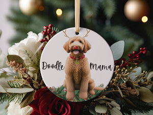 Cute Blonde Doodle Mama Christmas Gift Goldendoodle Ornament 2023, Cute Dog Breeds Present Idea For Pup Mommy with Gold Ribbon +  Gift Box