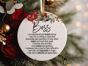 Best Boss Ever Definition Of A Great Boss Christmas Ceramic Round 3&quot; Ornament, Thank You Present Employee to World&#39;s Best Boss, Coworker