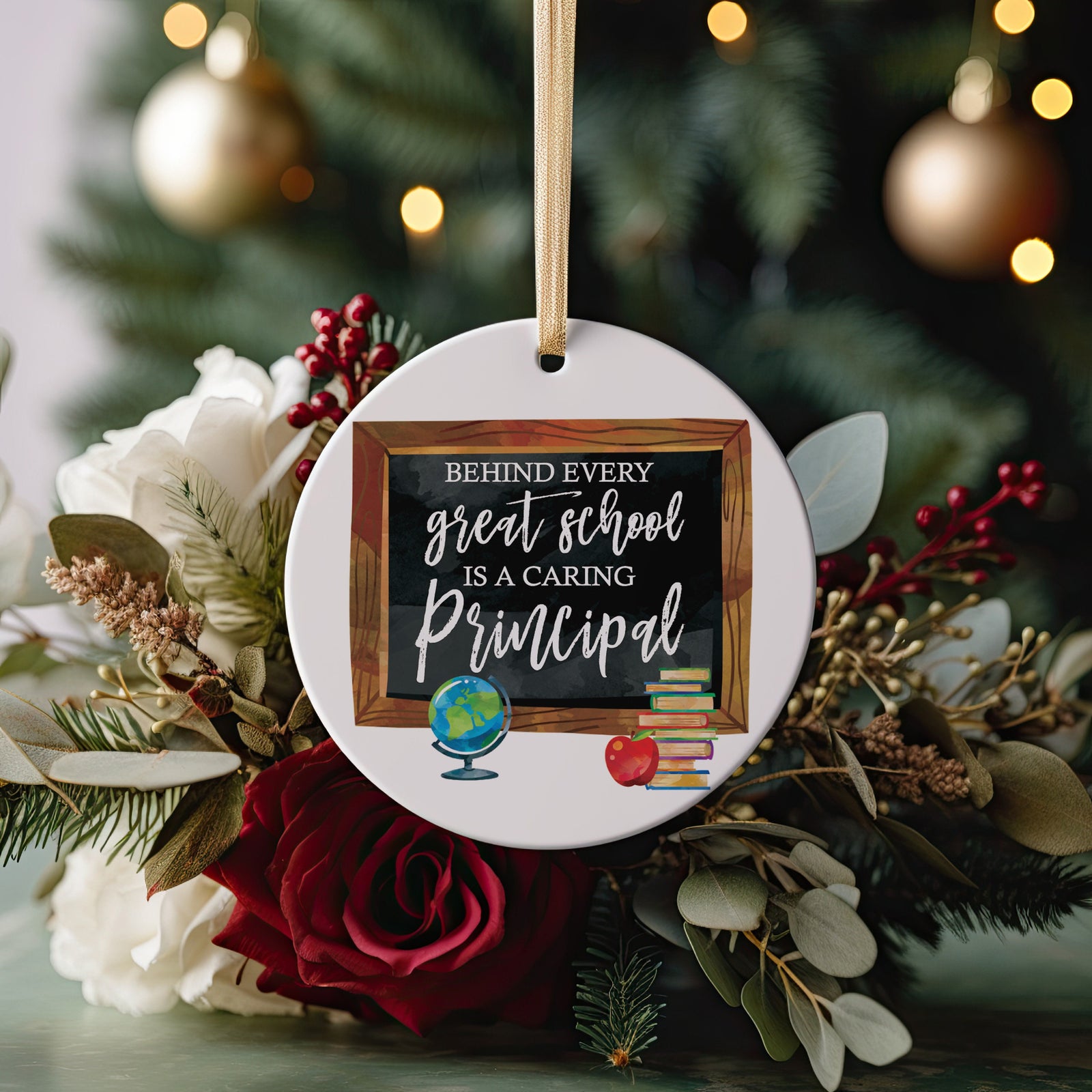 Best Principal Ever Behind Every Great School Is A Caring Principal Christmas Ornament, Educator or Instructor Gift Appreciation