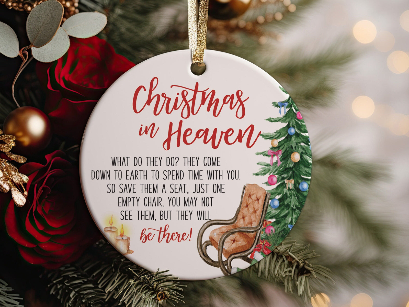 Christmas in Heaven, There&#39;s a Little Bit of Heaven in Our Home, Empty Chair, Sympathy or Loss, Bereavement Gift, Grandpa Loss, We Miss You