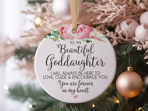 2023 To My Beautiful Goddaughter Gift Idea For From Godmother, Godfather or Godparent To God Daughter Ceramic Christmas Ornament