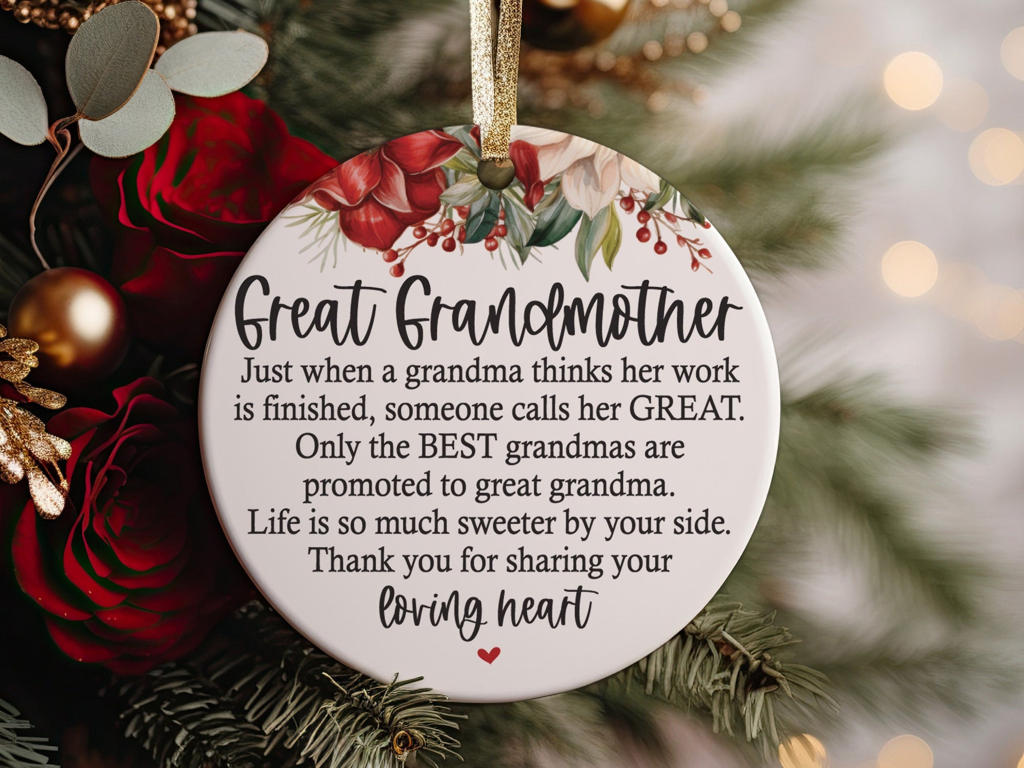 Great Grandmother Christmas 2023 Ornament Gift Idea Thank You I Love You Present Idea Great Grandma Ceramic 3&quot; Ornament with Gift Box