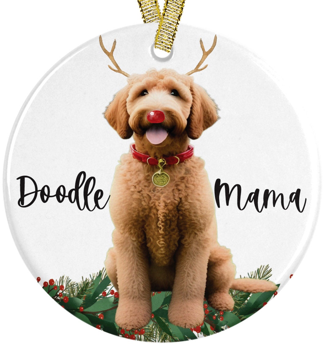 Cute Doodle Mama Christmas Gift Goldendoodle Ornament 2023, Cute Dog Breeds Present Idea For Pup Mommy with Gold Ribbon + Free Gift Box