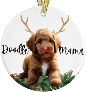 Cute Doodle Mama Christmas Gift Goldendoodle Ornament 2023, Cute Dog Breeds Present Idea For Pup Mommy with Gold Ribbon + Free Gift Box