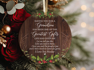 Grandson Greatest Gift Ornament, Gift Idea for Grandson from Grandmother, Grandfather or Stepgrandmother, To My Grandson, Best Grandson Ever