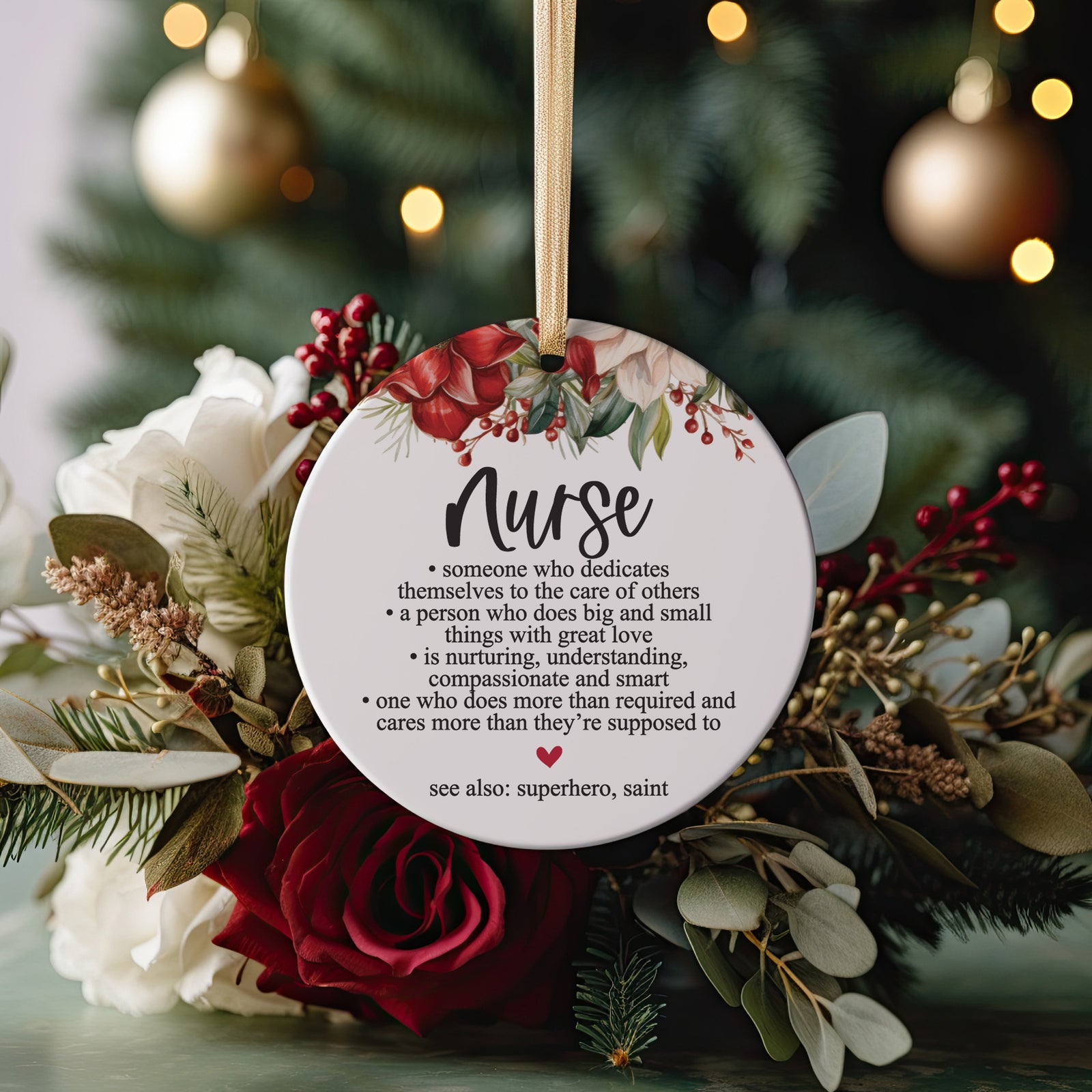 Best Nurse RN Ever Christmas Ornament, Definition of Nurses Appreciation FNP Gift for Medical Professional Present, Coworker or Colleague