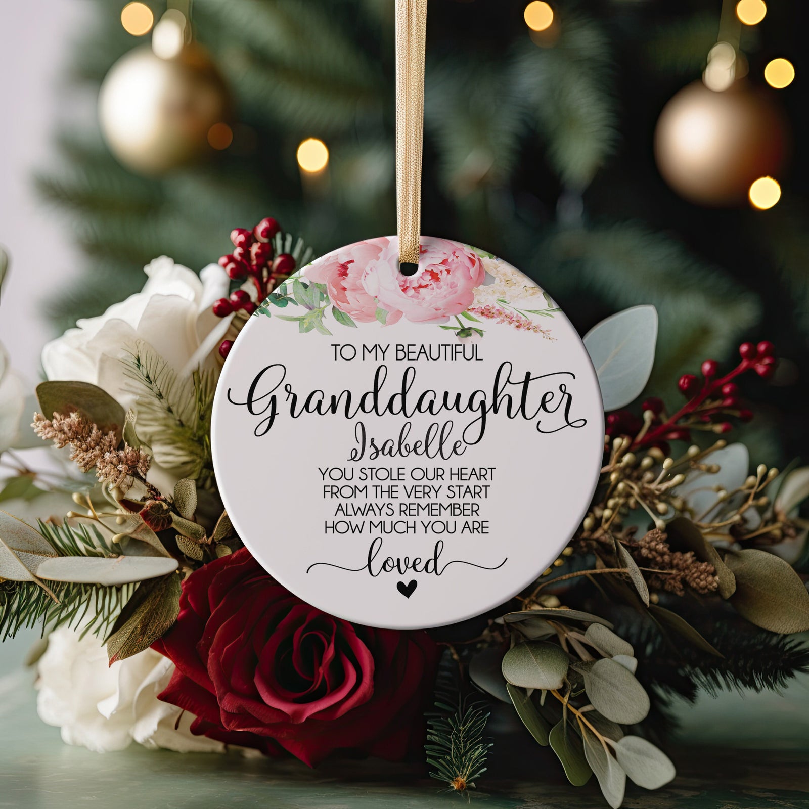 To My Beautiful Granddaughter, Gift Idea For From Grandmother, Grandfather, Grandparents To Granddaughter Ceramic Christmas Ornament