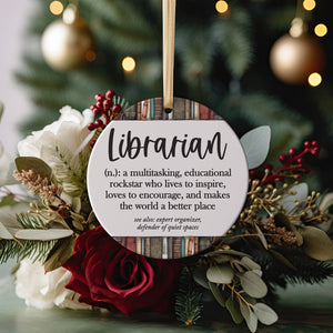 World&#39;s Best Librarian Definition Ceramic Christmas Ornament, Gift for School Library Workers Present + Free Gift Box, Gifts for Coworkers