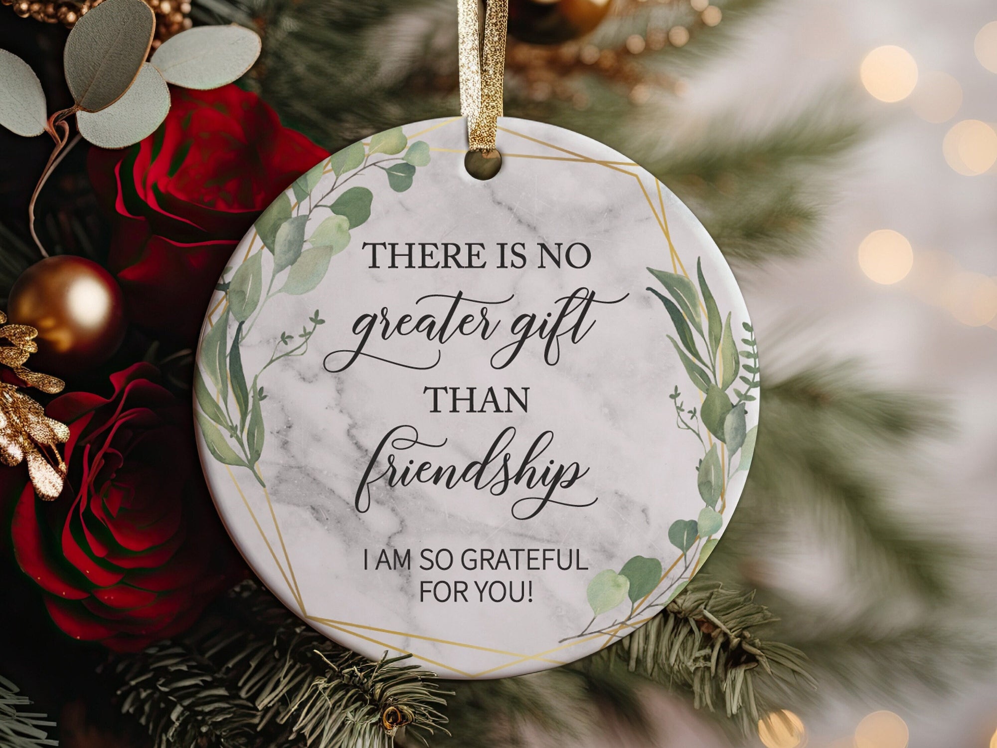 There Is No Greater Gift Than Friendship Best Friends 2023 Christmas Marble Ceramic 3&quot; Ornament Present Idea for BFF Bestie, Free Gift Box