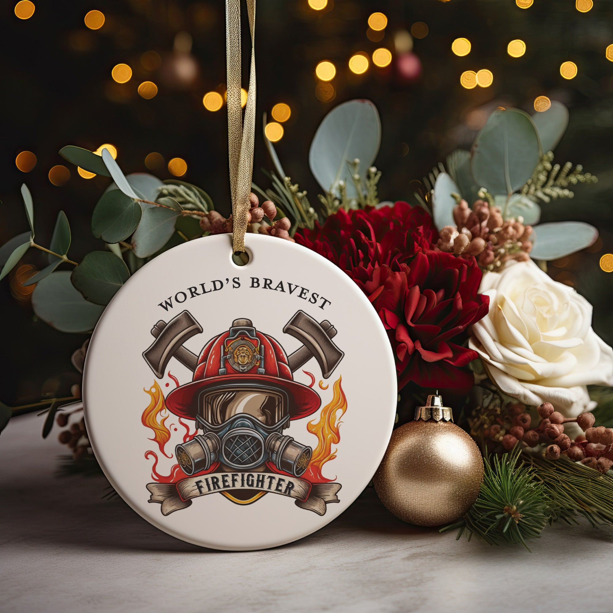 World&#39;s Best and Bravest Firefighter Christmas Ornament, First Responder Fireman Thank You Appreciation Christmas Gift, Fire Station Gifts